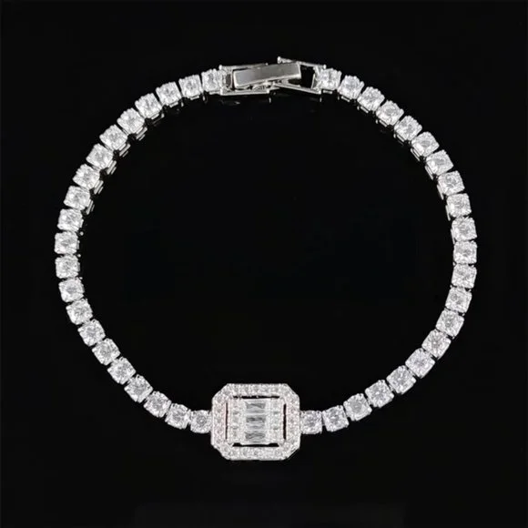 NEW “7” LUXURY 3MM DIAMOND BLUE’GREEN’ SILVER’ S925 STERLING BRACELET - Picture 3 of 5